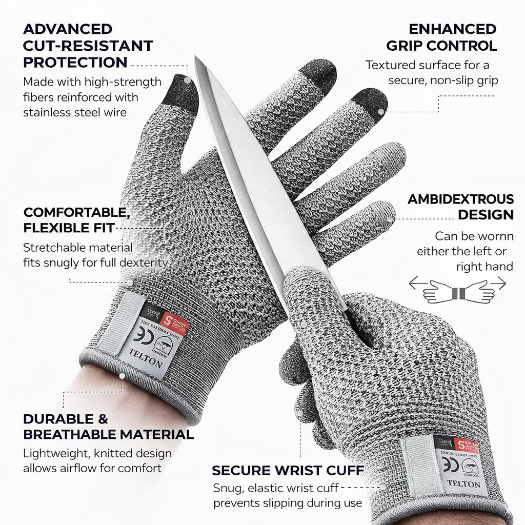 Velyra Level 5 Anti-Cut Touchscreen Gloves with Pineapple Grip